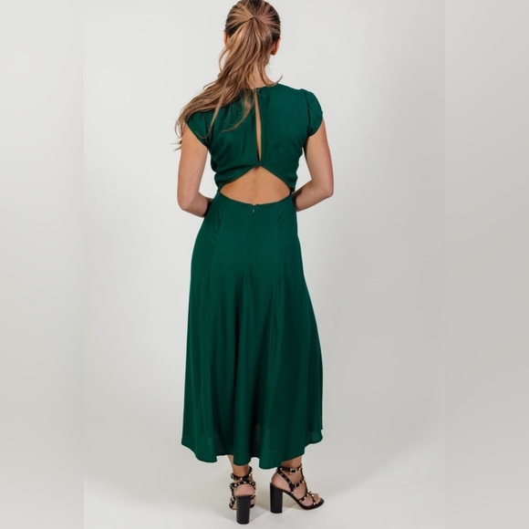 Reformation sz 4 Gavin Dress Elegant Emerald Green opens back detail great cond - Picture 12 of 14